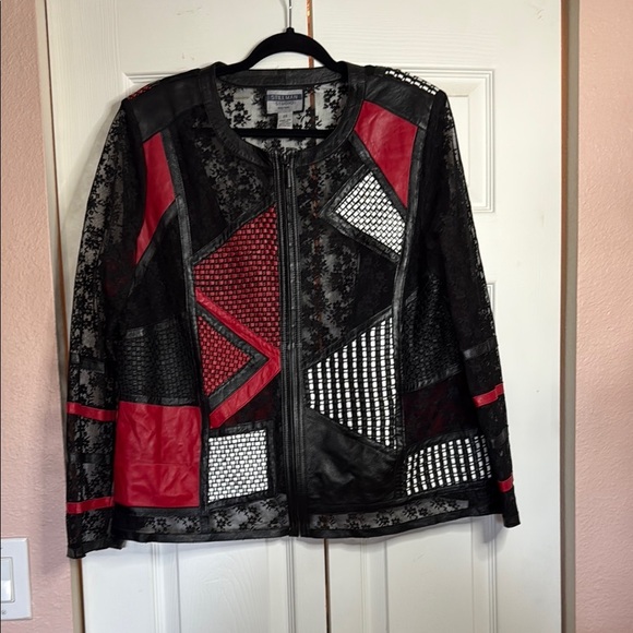 Vintage Stillman Studio leather and lace patchwork jacket Size 2x - Picture 1 of 9